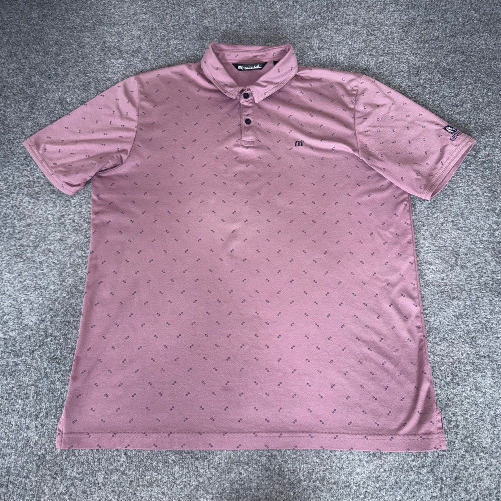 TravisMathew Mens XL Pink Geometric Micro Print Golf Polo Shirt Stretch Casual